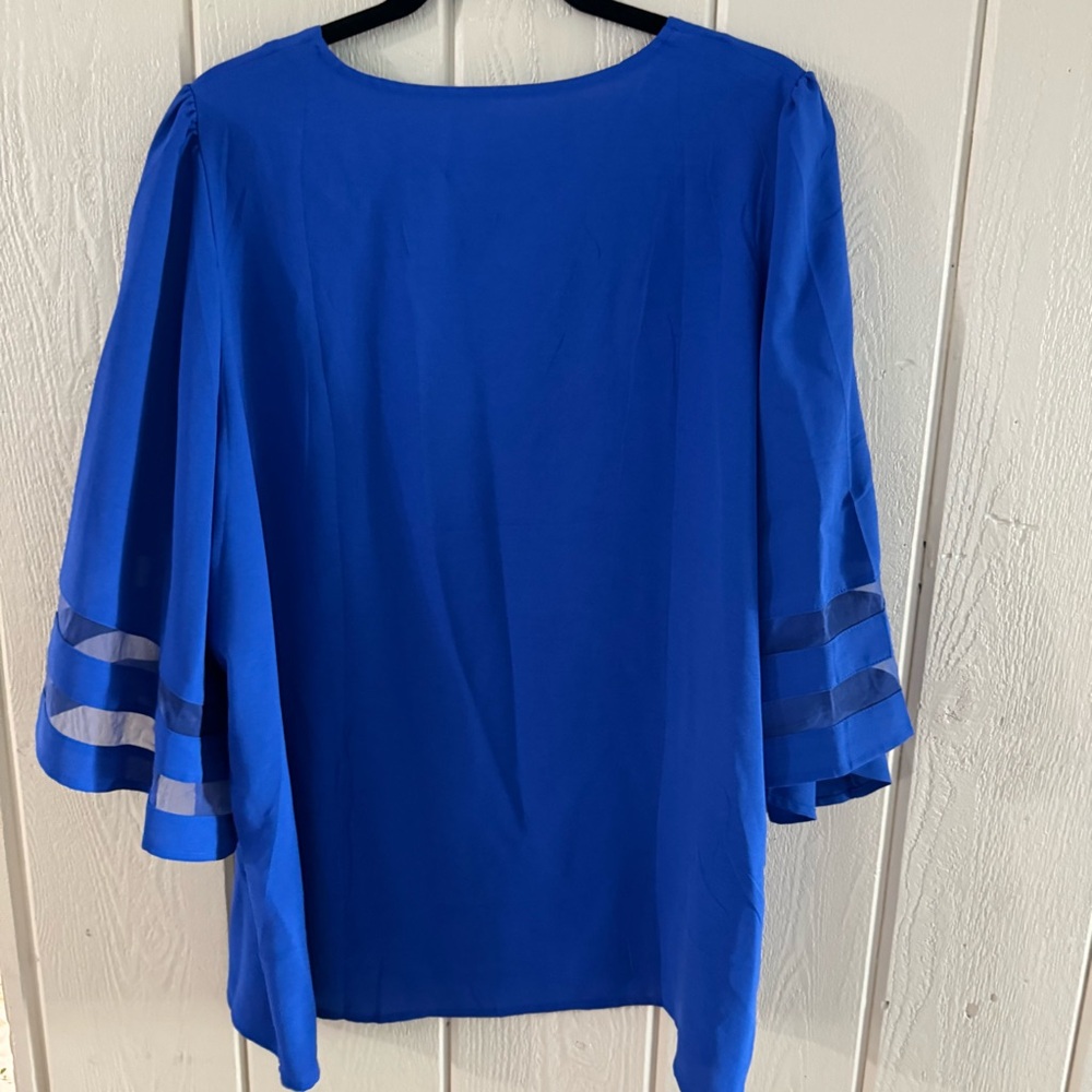 3XL Royal Blue V-Neck Blouse with Sheer Sleeves - Picture 4 of 4